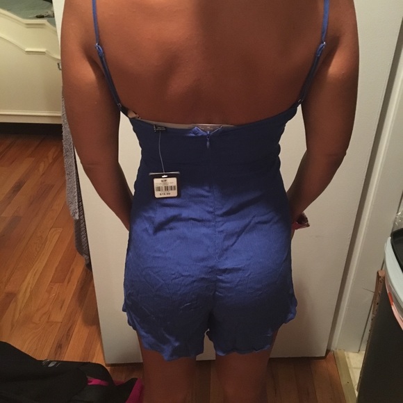 Cobalt Blue Front Tie Romper with Zipper- Small - Picture 6 of 6